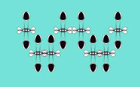 Black and i White Abstract Geometric Symbols on Cyan Background Stockillustratie