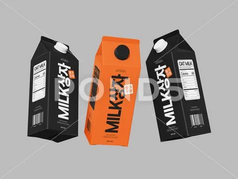 Black and Orange Floating Milk Cartons Packaging Mockup PSD Template