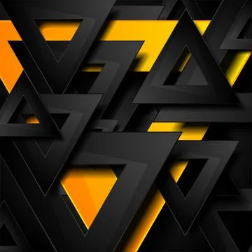Black and orange geometric triangles abstract tech background Illustrazione stock