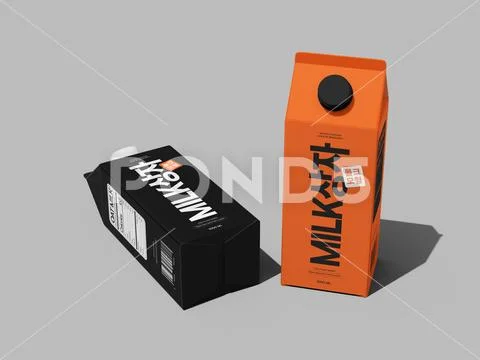 Black and Orange Milk Cartons Packaging Mockup PSD Template