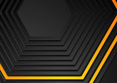 Black and orange minimal 3d hexagons technology abstract background Stock Illustration