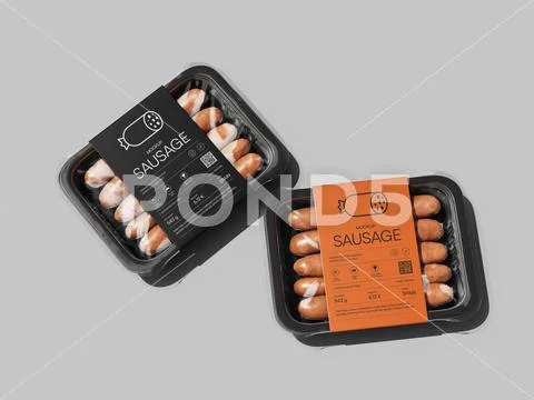 Black and Orange Plastic Sausage Tray Packaging Mockup PSD Template