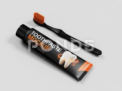 Black and Orange Toothpaste Tube and Toothbrush Packaging Mockup PSD Template