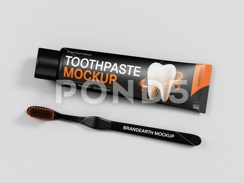 Black and Orange Toothpaste Tube and Toothbrush Packaging Mockup PSD Template