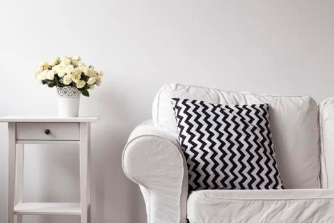 Black and with pattern pillow on couch Stock Photos