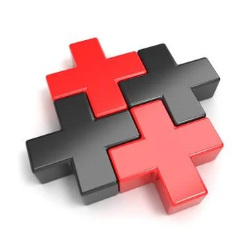 Black and red abstract plus jigsaw puzzle pieces. 3D Black and red abstrac... Stock Photos