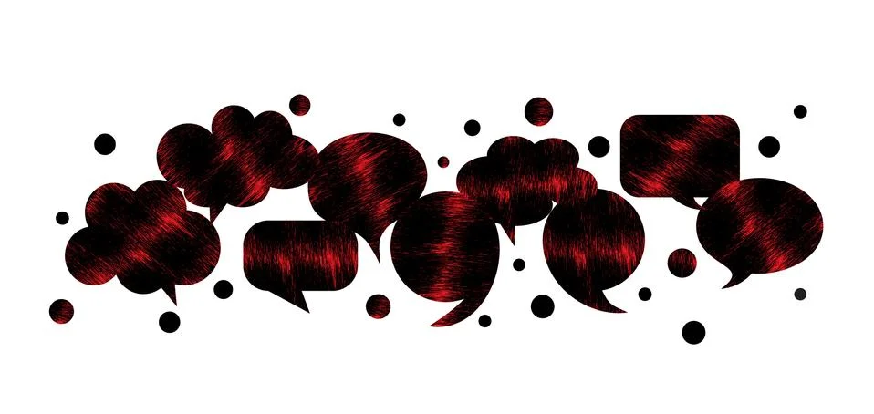 Black and red bubbles speech shapes with scribble style design. Raster versio 스톡 일러스트