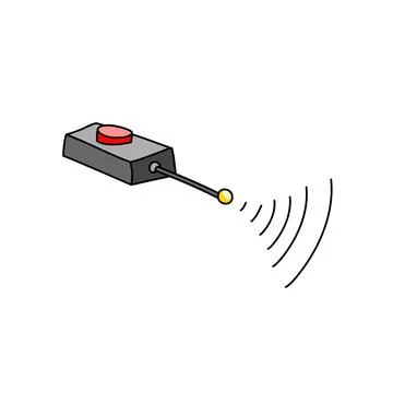 A black and red button remote with antenna stick. Technology object Stock Illustration