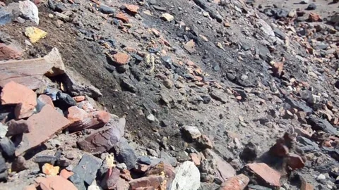 Black and Red Coal Mine Spoil Tip Close Up Industrial Mining Landscape Stock Footage 340273386