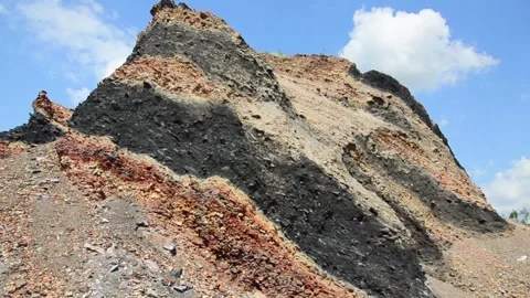 Black and Red Coal Mine Spoil Tip Close Up Industrial Mining Landscape Stock Footage 340273397