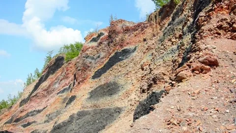 Black and Red Coal Mine Spoil Tip Close Up Industrial Mining Landscape Stock Footage 340273417