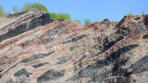 Black and Red Coal Mine Spoil Tip Close Up Industrial Mining Landscape Stock Footage 340273484