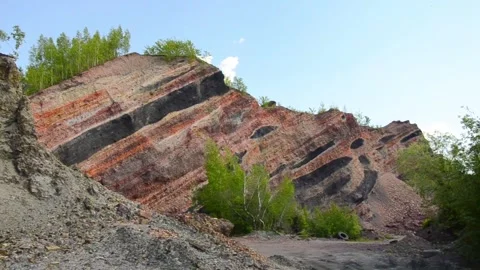 Black and Red Coal Mine Spoil Tip Close Up Industrial Mining Landscape Stock Footage 340273497