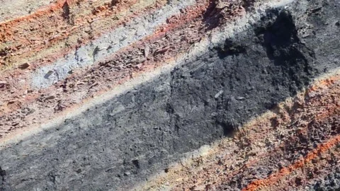 Black and Red Coal Mine Spoil Tip Close Up Industrial Mining Landscape Stock Footage 340273513