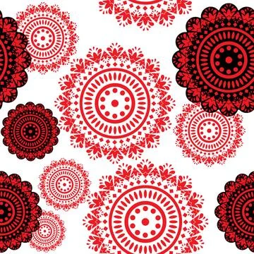 Black and red elements seamless pattern of round black and red ornaments C... Stock Photos