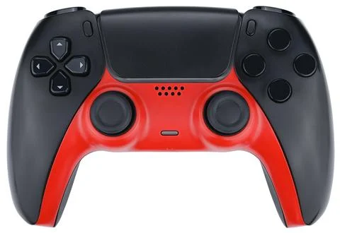 Black and red gaming controller isolated on white background. Stock Photos