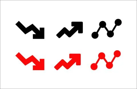 Black and red graph icons showing upward and downward trends silhouette Stock Illustration