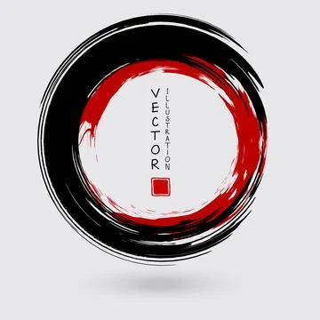Black and red ink round stroke on white background. Stock Illustration