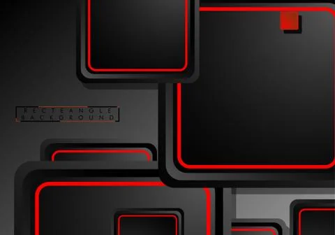 Black and red neon squares abstract hi-tech background. Vector geometric desi Ilustración de archivo