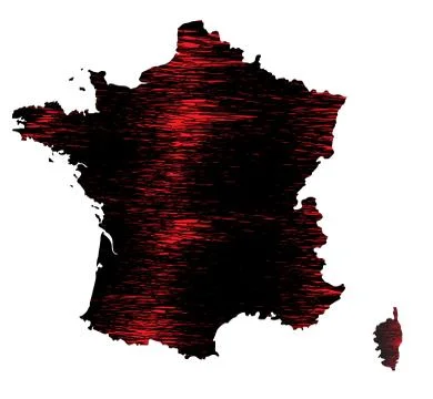 Black and red scribble stylized map of France. Raster version Illustrazione stock