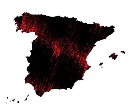 Black and red scribble stylized map of Spain. Raster version Illustrazione stock