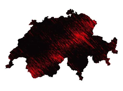 Black and red scribble stylized map of Switzerland. Raster version Illustrazione stock