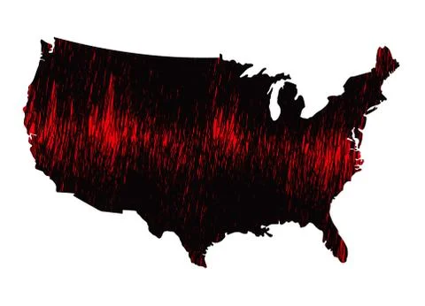 Black and red scribble stylized map of the USA. Raster version Illustrazione stock