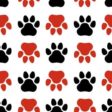 Black and red seamless pattern with animal paw prints. Footprints. Vector Illustrazione stock