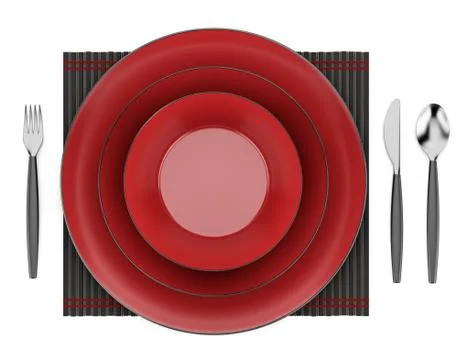 Black and red table setting isolated on white background Stock Illustration