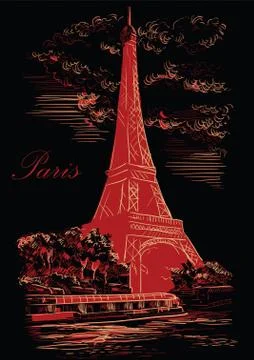 Black and red vector hand drawing Paris, part 1 Stock Illustration