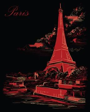 Black and red vector hand drawing Paris, part 3 库存插图