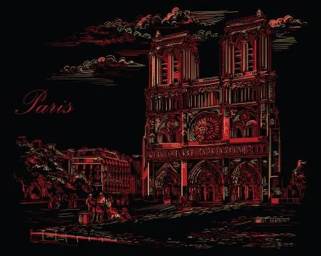 Black and red vector hand drawing Paris, part 2 Stock Illustration