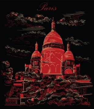Black and red vector hand drawing Paris, part 9 Illustrazione stock