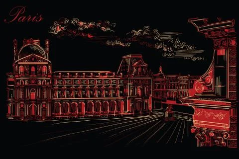 Black and red vector hand drawing Paris, part 10 Stockillustratie