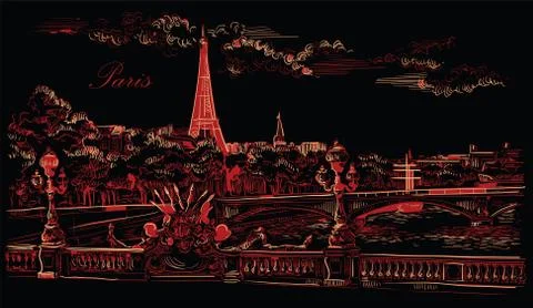 Black and red vector hand drawing Paris, part 8 Stock Illustration