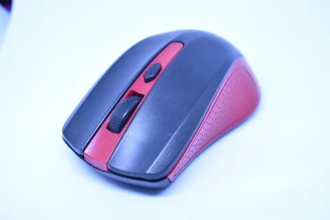 Black and red Wireless computer mouse on white background Stock Photos