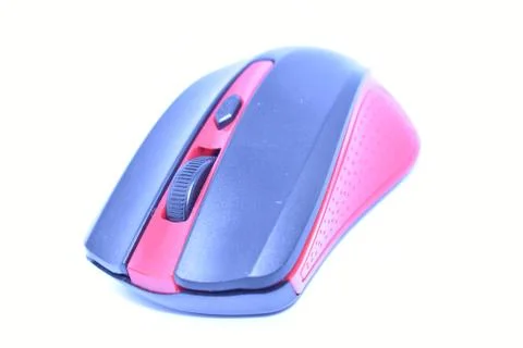 Black and red Wireless computer mouse on white background Foto stock