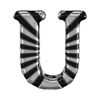 Black and silver 3d symbol. letter u Illustrazione stock