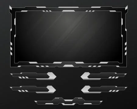 Black and silver live stream overlay webcam gui screen panel template Stock Illustration