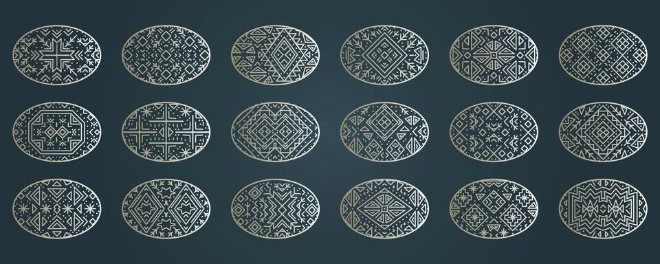 Black and silver set of tribal Navajo shapes, geometric aztec circles Stock Illustration
