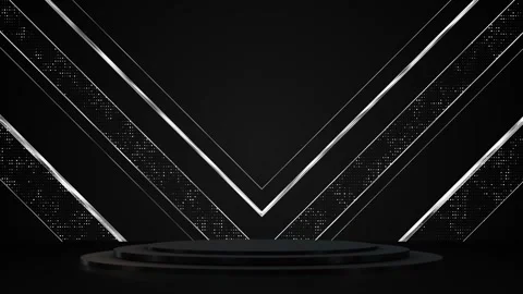 Black and silver stage background chevron lines, dotted panels, circular podium Stock Footage 340416303
