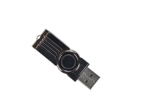 Black and silver USB stick isolated on white background 스톡 사진