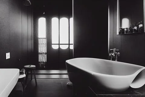 Black and simple bathroom interior Stock Illustration