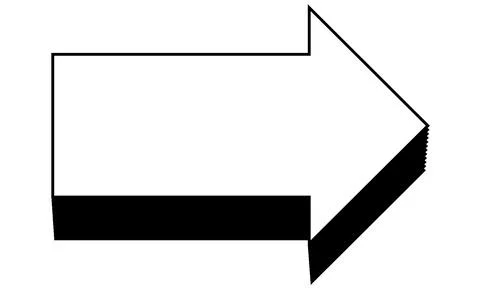 Black and white 3D arrow graphic, Right pointing arrow with black shadow, Dim Ilustración de archivo