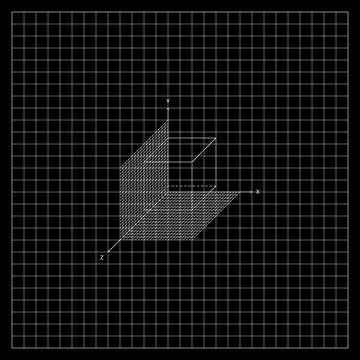Black And White 3D Geometric Shapes Of Cube On Grid In XYZ Coordinate System Stock Illustration