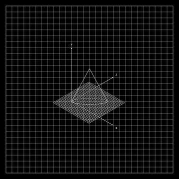 Black And White 3D Geometric Shapes Of Truncated Cone On Grid In XYZ Coordinate Stock Illustration