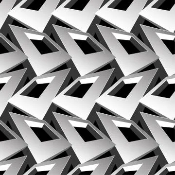 Black and white 3D square abstract seamless pattern Stock Illustration
