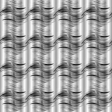 Black and white 3d wavy lines seamless pattern. Vector silver drapery backgro Stock Illustration