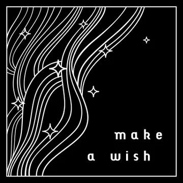 Black and white abstract background in linear style with 'Make a wish' text Stock Illustration