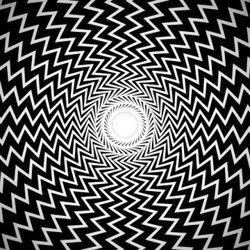 Black and White Abstract Background / Image with Radial, Edgy Zigzag Lines /  Stock Illustration
